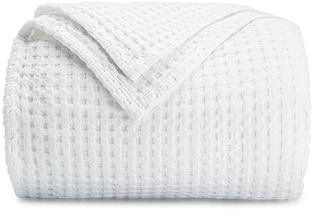 Comfy Cubs Waffle Blanket King, 274 cm x 229 cm - Lightweight & Breathable, 100% Cotton Blanket - Soft Waffle Weave for All Seasons - Luxurious & Cozy Layer for Couch, Sofa, or Bed - White
