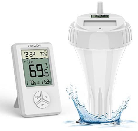 Raddy PT-1 Termómetro Inalámbrico para piscinas, Termómetro de agua digital flotante de fácil lectura para piscinas interiores y exteriores, jacuzzis, estanques y baños