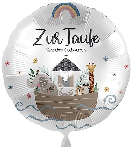 Folienballon Zur Taufe Herzlichen Glückwunsch Ballon Taufe Junge Mädchen Deko Tauffeier Luftballon Motiv Arche Noah, Made in EU, ungefüllt, Helium geeignet
