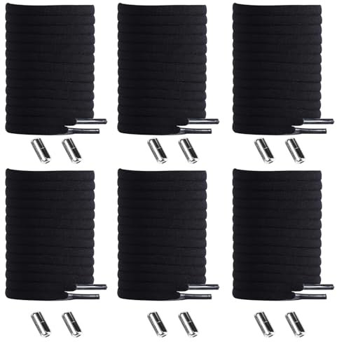 6 Paar Schnürsenkel Ohne Binden, Elastische Schnürsenkel mit Metallkapsel, Fauler Ohne Krawatten Schwarz für Läufer, Kinder, ältere Menschen 105 cm Länge