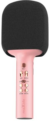 FOREVER MaxLife MXBM-600 - Micrófono Bluetooth con altavoz, color rosa, altavoz inalámbrico con micrófono, 3 W, compatible con iPhone, Android, batería de 1200 mAh, máquina de música portátil para