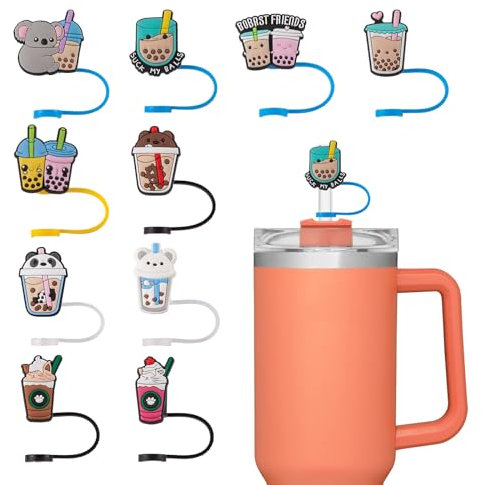 JSMIECO 10Pcs 9-10mm Boba Drinking Stanley Straw Covers, Reusable Straw Covers for Stanley 30/40oz Cup, WaterProof Straw Toppers Stanley Cup Accessories, JS005P1-US