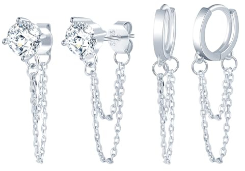 MICYUMI S925 Sterling Silber Ohrringe für Frauen 2 Paare Ohrringe Cubic Zirkonia Drop Kette Ohrringe Creolen Ohrringe Kette Set (Kleine Dimension)