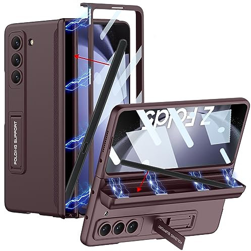 CUBTEM für Samsung Fold 5 hülle,Schutzhülle Galaxy Z Fold 5,Handyhülle mit magnetischem Scharnier & Ständer, integrierter Halterung für S-Stift, Displayschutz, stoßfest, Alles inklusive