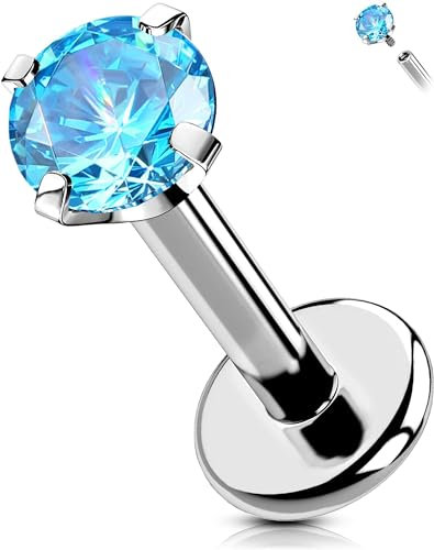OUFER Body Piercing Lippenpiercing Internally Helix Piercings Labret Monroe Lip Conch Stud Titan 16G Tragus Earring Piercing 6/8/10/12mm Aqua CZ Labret Lip Bars