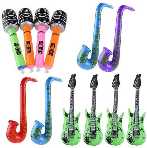Amosfun Instrument De Musique Gonflable De Guitare Saxophone Et Microphone Décorations Colorées Pour Et Événements Accessoires De Cosplay Et Jeux De Rôle