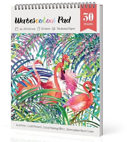Yordawn Watercolour Paper A4 Watercolour Sketchbook with 30 Sheets Watercolour Book, Flamingo