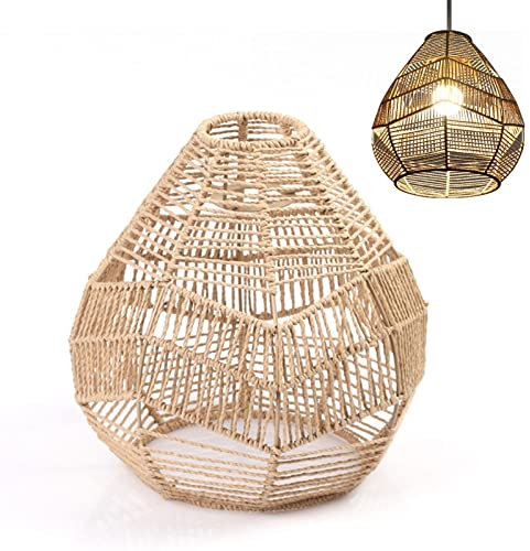 Boho Macramé Lámpara | Pantalla Lampara Techo Para Luz Colgante Techo Tejida, Pantalla De Lámpara Colgante Papel Ratán, Mimbre Tejida A Mano Pantallas Lampara Para Dormitorio, Restaurante