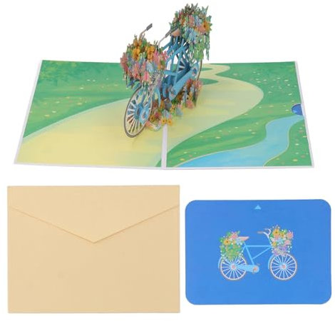 Fyearfly 3D Grußkarten, Gute Wünsche Pop-Up Karte, 3D Geburtstagskarte mit Fahrrad & Blumen für Freundin, Frau oder Mama, Gute Besserung und Mutmacher Karte bei Krankheit für Erwachsene