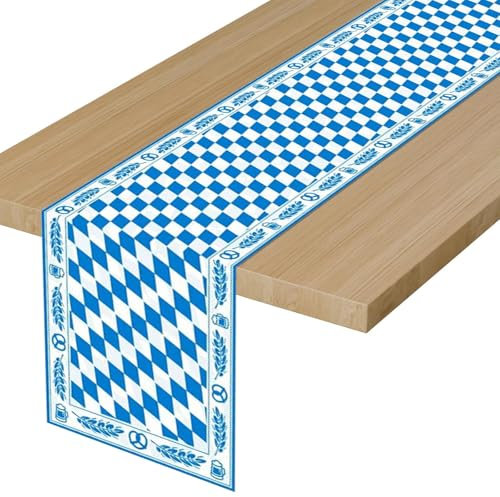 BURGEON Oktoberfest Tischläufer,183 x 40cm Oktoberfest Deko, Bayrische Deko Blau Weiß, Bayerisch Tischdecke, Tischdekoration Tischläufer Bayerisch für Oktoberfest Partys Bayerische Feierlichkeiten, C