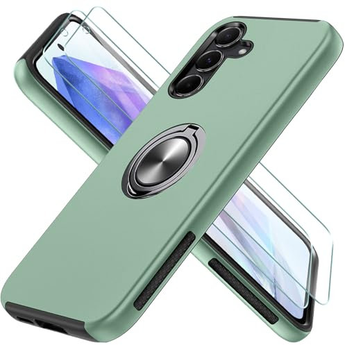 Guisessy für Samsung Galaxy A55 5G Hülle mit 2 Stück Schutzfolie, [Eingebetteter Ständer] [Militärgrad] Unzerstörbar Mehrschichtig Schutzstoß Handyhülle für Samsung A55 5G - Alpen grün