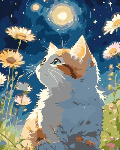 jieyisier Malen Nach Zahlen Erwachsene,Malen Nach Zahlen Tier,Paint by Numbers Adult für anfänger Zuhause Wanddekoration 16x20 Zoll(Katze)·