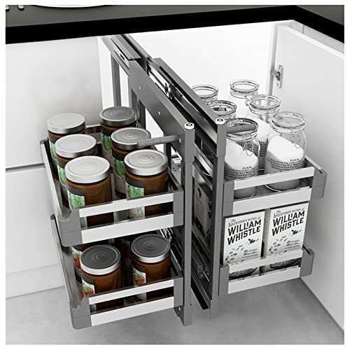 Corner Pull Out Shelf Organiser for Cabinet - Kitchen Blind Corner Slide Out Pan Pot Rack Shelving Unit Organizer