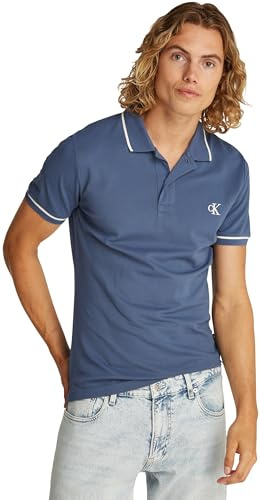 Calvin Klein Herren Poloshirt Kurzarm Tipping Slim Fit, Blau (Vintage Indigo), S