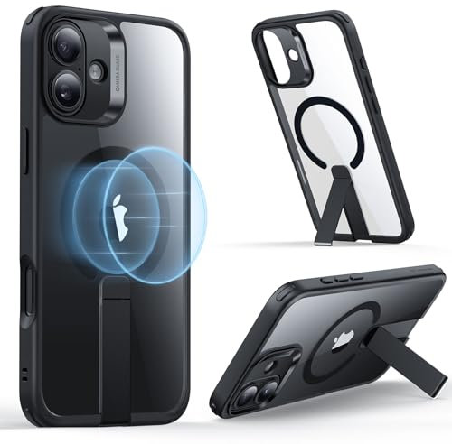 ESR for iPhone 16 Case with Stand, Compatible with MagSafe, Magnetic Kickstand Case for iPhone 16, Military-Grade Protection Shockproof Case, Boost Series, Clear Black
