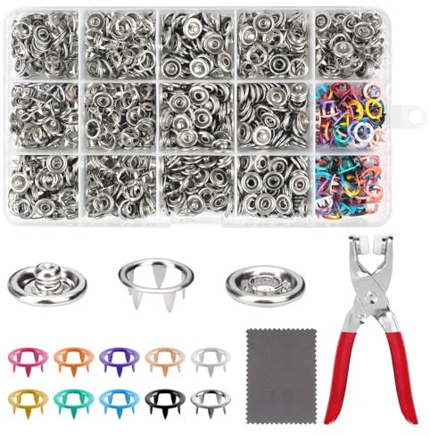 50 Sets Boutons Pression En Métal Pour Vêtements, Universel Kit De Fixation Sans Couture 9.5 mm Boutons-Pression Avec Pinces, Kit Bouton Pression Metal pour Vêtements, Sacs et Artisanat