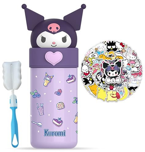 Roffatide Cartoon Black Rice bottle Women 's Thermo Cup aislamiento al vacío botella de agua de acero inoxidable regalo de niña encantadora, puede mantener la bebida fría y (1 cepillo + 51 pegatinas)