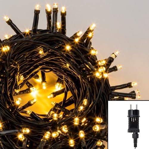 LED-Lichterkette, 200 warme weiße LEDs, 19,9m + 5m Zuleitung, für Innen und Außen, mit Timer