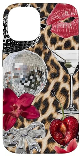 iPhone 14 Leopard Girl Ball Disco Cherry Y2K Orchids Flowers Martini Case