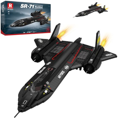Reobrix SR-71 Blackbird Klemmbausteine Erwachsene, Spionageflugzeug Modell | Großes Militärflugzeug Modellbausätze mit Realistische Cockpit, Triebwerks, Einziehbares Fahrwerk,über 80cm Länge, 1775 Teile