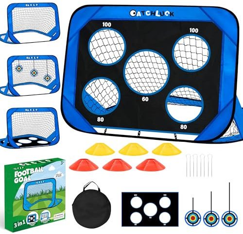 CATCHLUCK Fußballtor Kinder, Fussballtore für Garten Kinder, Fussballtor Outdoor Fussball Tor Kinder Pop Up Fußballtor mit Schulungsgeräte und Tragetasche, Blau