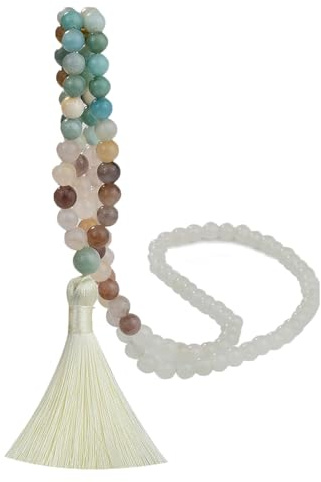 TMTGTS Halskette Quaste 1 Stück Mala Kette 108 Perlen Kette Böhmen Beads Kette Pullover Kette Buddhismus Kette Achat Schmuck Naturstein Schmuck Kette für Männer Damen Yoga Reiki Chakra Heilung(3#)