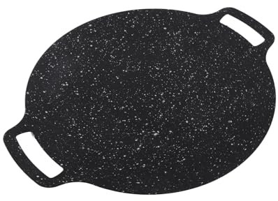 Korean Grill Pan BBQ Grill Plate Maifan Stone Anti Sticky Grill Plate Round BBQ Griddle for Outdoor Camping (32cm)