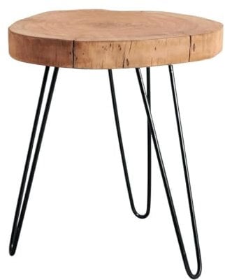 WOLF MÖBEL WOOD YOU LIKE Bombay Beistelltisch, Massivholz, Akazienholz, Eisengestell, handgefertigt, Tischplatte 6 cm, 45x45x50 cm