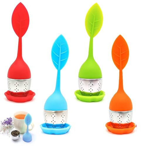 Binnan 4pcs Infuseurs Thé Silicones, Infuseurs à Thé en Acier Inoxydable et Silicone, Infuseur de Thé, Infuser à Thé Silicone avec Couvercle et Soucoupe, Infuseur Thé