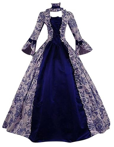 Zeiayuas Robe Médiévale Femme avec Manches Trompette Rétro Reine Femme Robe Victorienne Médiévale Renaissance Gothique Maxi Carnaval Halloween Cosplay Grandes Tailles Fête Princesse Costume Longue