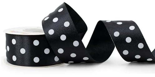 Creativery Satinband mit Punkten 38mm x 25m Rolle - Farbauswahl in 6/12/25/38mm - farbecht & waschbar - Schleifenband für Hochzeit - Geschenkband zum Verpacken Dekorieren Basteln - Schwarz 030