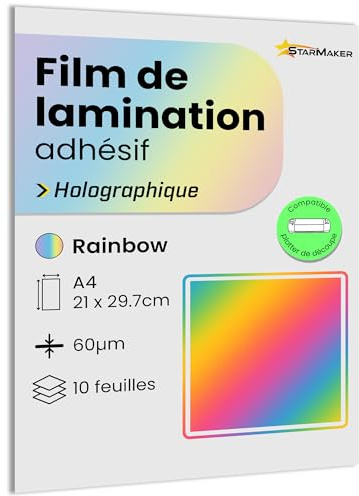 10 Blatt DIN A4 Holographische Kaltlaminierfolie Laminierfolien Laminierfolien selbstklebend für Foto & Aufkleber Schneideplotter kompatibel (Rainbow)