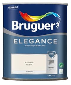 Bruguer Elegance Pintura Monocapa Extra Mate para Paredes y Techos, Interior y Exterior protegidos, Ultra Lavable, Resistente al Desgaste y Manchas, Con conservante Antimoho, Blanco Roto 750 ml