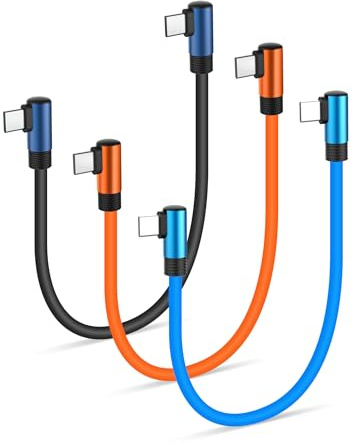 Silicone Short USB C Cable 90 Degree, Right Angle 60W Type-C Charger Cable | Ultra soft tangle-free silicone material, Compatible with iPhone 18/17/Galaxy/Android Auto/Carplay for power bank/travel/car