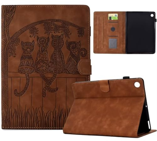 Vaitasy Hülle für Huawei MediaPad M5 Lite 10.1 Zoll 2018 Nette Katze Silhouette Muster PU Leder mit Multi-Winkel Folio Schutzhülle Huawei MediaPad M5 Lite 10.1 Braun