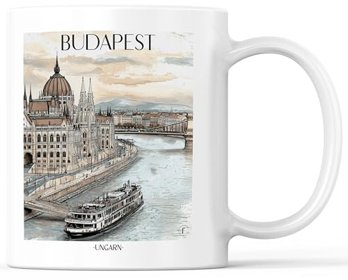 favplace Tasse mit Städtemotiv Budapest Ungarn Kaffeebecher - Geschenkidee bzw. Geschenk für Fernweh oder Heimat - Reise Kaffeetasse 330ml Weiß