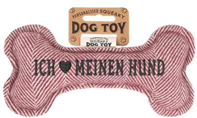 History & Heraldry Personalisiertes Quietschendes Hundespielzeug, Knochen Form, red, mit `Ich Meinen Hund' Aufschrift, Stoffspielzeug für Hunde