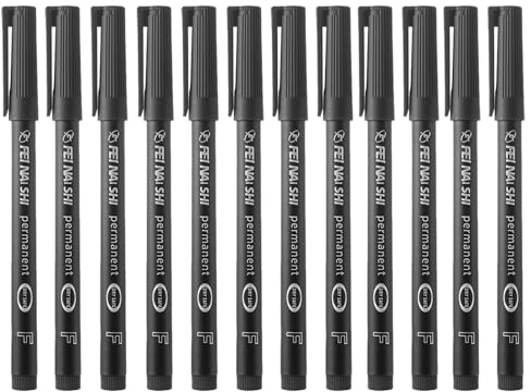 12 Stück Folienstift Permanent Schwarz Fein 0,6 mm, Wasserfester Stift Dünn, Schnell Trocknend Wischfest, für Schreiben und Zeichnen, Geeignet für Glas Holz Metall Kunststoff Karton Büro Schule Kunst