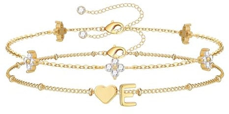 Diorra Geschenke für Frauen, 2pcs Armband Damen Initialen Herz Gold Damen Armband Set Personalisierte Geburtstagsgeschenk für Frauen/mama/beste freundin