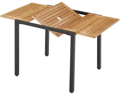 AVAWING Gartentisch ausziehbar mit Schirmloch für 2-6 Personen | Wetterfest, verstellbare Fußspads, für Balkon, Garten, Rasen, Veranda, Esszimmer, Terrassentisch, Outdoor Esstisch