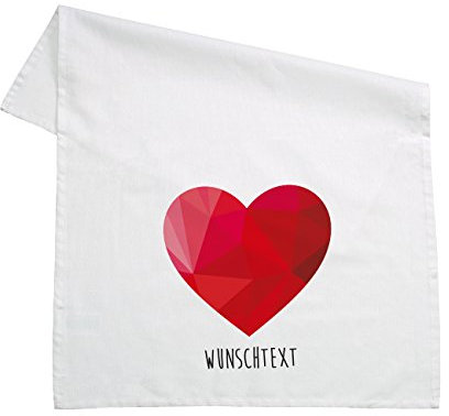 Herz & Heim® Geschirrtuch weiß 100% Baumwolle 45 x 70 cm - Herz - mit Aufdruck Ihres Wunschtextes