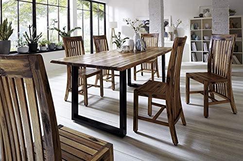 SAM Baumkantentisch Imker, Akazien-Holz massiv, Esszimmertisch mit schwarzen Metallbeinen, naturbelassen, 160 x 90 cm Tisch