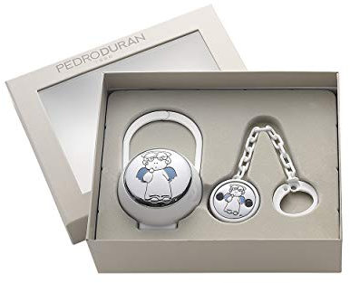 Pedro Durã¡N - Pack de regalo pedro duran querubín de pinza y porta chupetes plata-azul