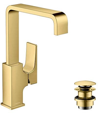 hansgrohe Metropol 32511990 - Grifo monomando para lavabo (mango de palanca y desagüe push-abierto), color dorado