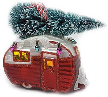 itsisa Baumschmuck Wohnwagen mit Weihnachtsbaum - Camper Baumkugel Caravan, Weihnachtsdeko, Christbaumkugel