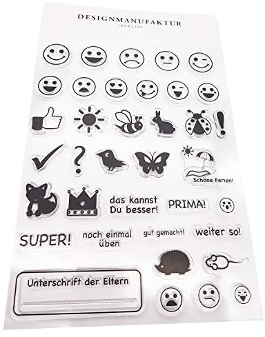Stempel Lehrer Stempelset - 37 Clear Stamps auf A5 - Lobstempel für die Schule