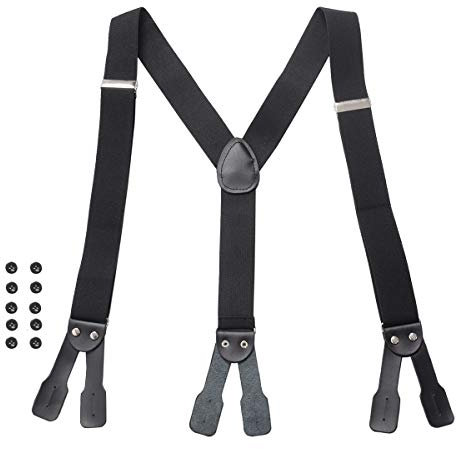 GRACEART Herren Hosenträger breit mit Leder Knopfloch Elastische und verstellbare Länge Y Form mit 10 Tasten für Herren (Schwarz)