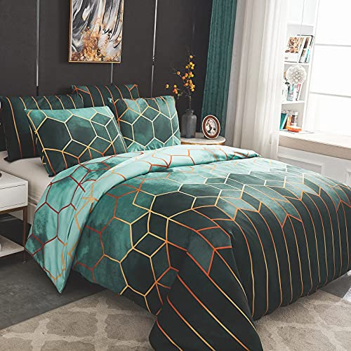 Dencalleus Bettwäsche-Set Geometrisch, 1 x Bettbezug 135x200 cm mit 1 x Kissenbezügen 50x70 cm, Weiche Bedding Set 2teilig Kuschelige Bettwäsche Set mit Reißverschluss, Grün