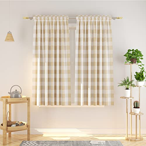 NATUS WEAVER Buffalo, karierte Baumwollvorhänge, 137,2 cm lang, Keller, Beige und Weiß, Vichy-Karo, Küche, Wohnzimmer, Schachbrettvorhänge, Schlafzimmer, Stangentasche, Fensterbehandlung, 2 Paneele