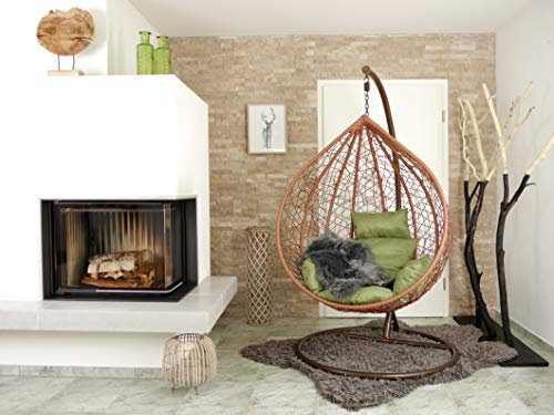 Kideo Komplettset: Hängesessel mit Gestell und Sitzkissen, Loungemöbel, XXL, braun (Kissen: Nest waldgrün (6900 Forest))